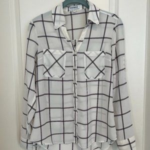 Express Printed Two Pocket Portofino Shirt - White w/ Stripes